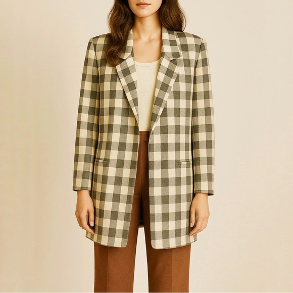 VINTAGE CHRISTIAN DIOR 90s The Suit Buffalo Plaid Long Blazer Jacket - Picture 1 of 13